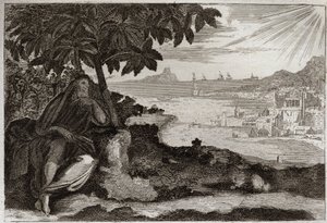 Bible of Royaumont, Gamle Testamente: Ivy desseche. Gud viser ved et følsomt eksempel til sin profet Jonas, hvor meget han elsker mænd, og hvor meget smerte han lider, når han er tvunget til at straffe dem. Illustration fra 1811. af Unknown artist