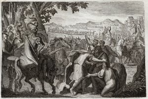 Bible of Royaumont, Gamle Testamente: Jakob tager til Egypten. Jakob vil finde Josef med hele hans familie. Illustration fra 1811. af Unknown artist