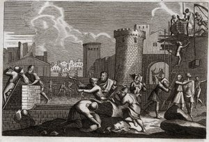 Bible of Royaumont, Det Gamle Testamente: Jerusalem-rabat. Kong Artaxerxes I sendte Nehemia til Jerusalem med tilladelse til at gøre oprør mod alle dens mure. Illustration fra 1811. af Unknown artist