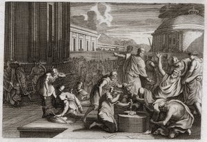 Bible of Royaumont, Gamle Testamente: Adonibesecs straf. Josues død. Kong Adonibesec (Adonibesech, Adoni Bezek, Adoni-Bezek) efter at være blevet trodset af jøderne, blev han skåret af enderne af hans fødder og hænder, som han lod dem skære, endda på halvf af Unknown artist