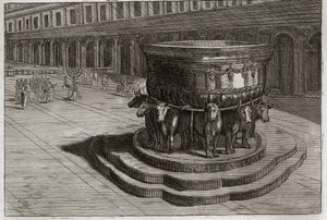 Bible of Royaumont, Gamle Testamente: Hav af skamløs. Støbejern kalder sædvanligvis Sødkophavet for at vaske præsternes fødder og hænder, når de går ind i templet. Illustration fra 1811. af Unknown artist