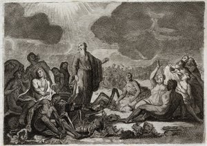 Bible of Royaumont, Gamle Testamente: Andet syn af Ezekiel. Synet om, at profeten Ezechiel havde fra adskillige knogler alle disseches, som antog en menneskelig skikkelse. Illustration fra 1811. af Unknown artist