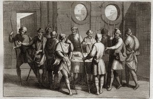 Bible of Royaumont, Gamle Testamente: Påskelammet. Gud befalede jøderne at spise påskens lam, og for den tiende plage dræbte alle førstefødte. Illustration fra 1811. af Unknown artist