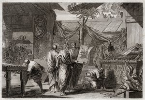 Bible of Royaumont, Det Gamle Testamente: Tabernaklet. Moses laver tabernaklet i overensstemmelse med den ordre, han havde modtaget fra Gud. Illustration fra 1811. af Unknown artist