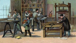 Indbindingsværksted: Kromolitografi fra slutningen af 1800-tallet af Unknown artist
