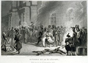 Bivuak af XI Legion - nat fra 22. til 23. december 1830 - i "" Fasttes de Gardes Nationales de France"" af Unknown artist
