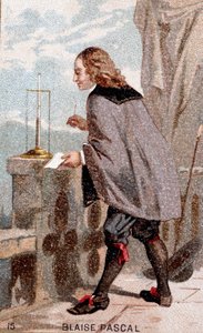 Blaise Pascal (1623 - 1662) foran et barometer af Unknown artist