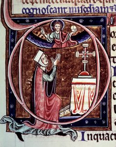 Blanche de Castille dronning af Frankrig (1188-1252) i bøn Miniature fra et manuskript "Life and miracles of Saint Louis" af William of Saint Pathus af Unknown artist