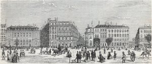 Boulevard des Italians med café de Paris, rue Taitbout, house doree, rue Lafitte, cafe Riche og rue Lepelletier - Indgravering i "Tableau-de-Paris" af Edmond Texier 1852 af Unknown artist
