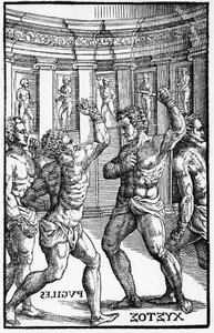 Boksere, brydere - i "Hieronymus Mercurialis de Arte Gymnastica", Venedig udgave af Unknown artist