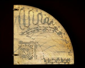 Messingskive, der viser tidslinjerne for solens bevægelse og angiver dens indtræden i stjernetegnene. Det er på breddegrad 43 svarende til Toscana og Umbrien. Fremstillet af urmageren Girolamo della Volpaia (ca. 1530-1614) i 1570. Firenze, istituto af Unknown artist
