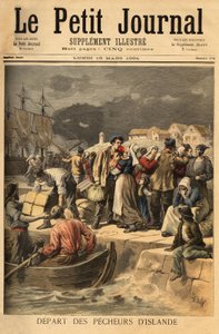 Bretonske sømænd forlader Paimpol i foråret for at søge efter torsk på Islands eller Newfoundlands kyst (Newfoundland). Indgravering i "" Le petit journal"" 19/03/1894. Selvas samling. af Unknown artist
