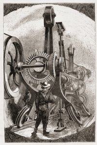 Brunton-maskine til tunnelgravning i bløde klipper - i "" The new conquests of science: electricite"" af Louis Figuier, sd af Unknown artist