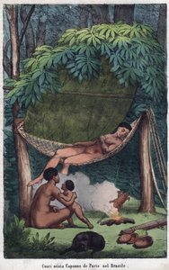 Cabane des Puris au Brazil - Udsigt over en Puri-hytte i Brasilien - indgravering fra "" Skikke og traditioner for alle folk i universet. Det er historien om regeringen, lovene, militsen, om religionen af ​​alle nationer fra de fjerneste tider op til dagen af Unknown artist
