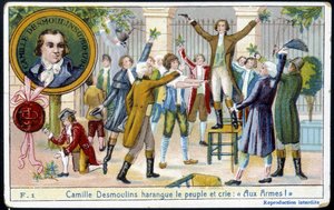 Camille Desmoulins plagede folket og råbte "" Med våben! "" - chromo., slutningen af det 19. århundrede af Unknown artist