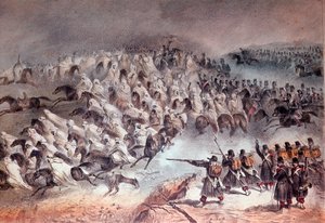 Algeriets kampagne, erobring af Konstantin: den franske hærs tilbagetrækning i Sidi-Tamtam, 27. november 1836 (Litografi af Unknown artist