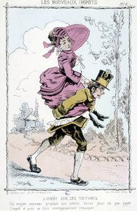 Bilafgift: "" en ny måde for små damer ikke at betale skat og med fordel blive bemærket"" - karikatur på "" nye afgifter"" af Unknown artist