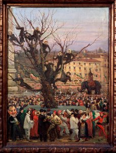 Karnevalsscene i Roms gader Anonymt maleri. Rom fra det 19. århundrede, Museo del Folklore af Unknown artist