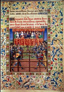 Ceremonier og ordinancer som løfte om kamp: duel i lukket felt mellem to riddere Miniature fra et manuskript af Jean de Rolin (1400-tallet) 1460 Paris, B.N. af Unknown artist