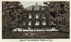 Chalet i den nye park Vichy (Allier og Auvergne-regionen). Kromolitografi i slutningen af det 19. århundrede. af Unknown artist