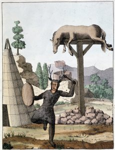 Chaman-tungedans foran en begravelse (Sibirien) - gravering, deb. 19. århundrede af Unknown artist