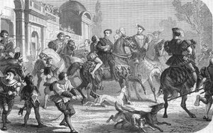 Karl V (1500-1558) ved hoffet til Francois 1. (1494-1547). af Unknown artist
