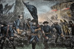 Karl XII af Sverige i kamp - Store Nordkrig (1700-1721): Kong Karl XII (Carl) af Sverige (1682-1728) i slaget ved Poltava (Pultawa, Ukraine), i 1709 mod Peter I af Ruslands våben , kaldet den Store (1672-1725) af Unknown artist
