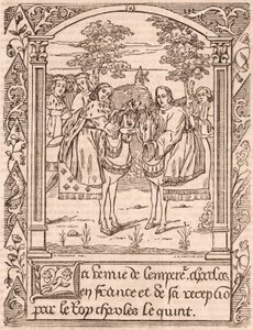 Karl den Femte modtager kejser Karl IV, hellig romersk kejser og konge af Bøhmen af Unknown