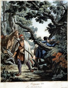 Tjetjenere overfaldet i en Kaukasus-skov, deb. 19. århundrede af Unknown artist