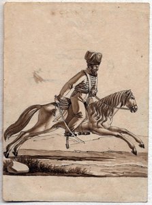 ""Chief (ataman) kosak"" (Ataman af kosakker) Anonym tegning 1818 Dim 11,4x8,2 cm Privat samling af Unknown artist