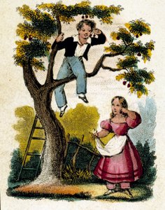 Kirsebærplukning - chromo., slutningen af 1800-tallet af Unknown artist