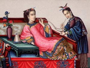 Kinesisk aristokrat sidder og ryger opium - sd 1800-tallet af Unknown artist