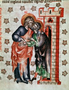 Kristus farvel (Jesus Kristus og Josefs farvel) Miniature malet i "The Passion of the Abbess Cunegonde"" af Unknown artist