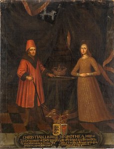 Christian I af Danmark, Norge og Sverige og Dronning Dorothee af Brandenburg Kulmbach - Kong Christian I af Danmark (1426-1481) og Dronning Dorothea (1430-1496), Anonym Olie på lærred. Mål: 102x80 cm. Nationalmuseet i Stockholm af Unknown artist