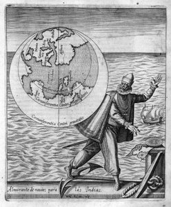 Christopher Columbus (Cristoforo Colombo) - i "Nova Tipus Transacto Navigatio Novi Orbi" af Philoponus Honorius af Unknown artist