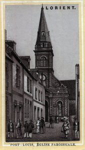 Kirkesogn i Port Louis (Port Louis) Pays de Lorient, Morbihan, Bretagne. Kromolitografi i slutningen af det 19. århundrede. af Unknown artist