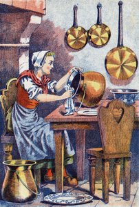 Askepot i sit køkken, "", Illustration til "" Askepot", fortælling af Charles Perrault (1628-1703), fransk forfatter. Anonym illustration. af Unknown artist