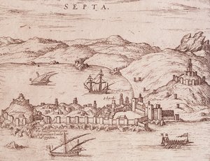 Byen Septa (Ceuta) i begyndelsen af 1600-tallet, gravering, Marokko af Unknown artist