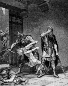 Clotaire (Clothaire) I (v.497-561) og Childebert I, de frankiske konger, myrdede to sønner af deres bror Clodomir (495-524). af Unknown artist