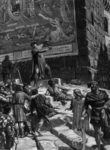 Cola di Rienzo (1314-1354), i kampagnen for at blive en tribune for det romerske folk, forklarer Roms befolkning de kalkmalerier, som han havde installeret i Capitol, der symboliserer Roms smerte i et dechainee-hav omgivet af Troja, Jerusalem, Carthage og  af Unknown artist