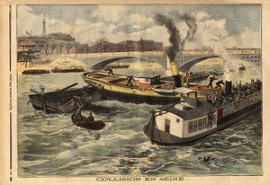 Kollision på Seinen mellem en engelsk dampbåd og en omnibus peniche i Paris, på højden af kongebroen. Indgravering i "" Le petit journal"" 7/02/1897. Selva samling. af Unknown artist