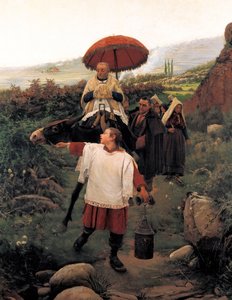 "" Kombiner i bjerget "" Religious Cortege i et bjerg. Maleri af Mariano VAYREDA VILA (1853-1903). Spanien, Olot. Garrotxa Regional Museum. af Unknown artist