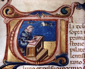 Kopist munk. 13. århundredes manuskript. Biblioteca Trivulziana, Milano af Unknown artist