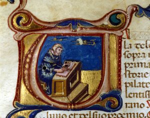 Kopistmunk i sit scriptorium, Illuminure af Unknown artist