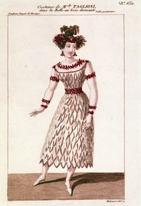 Kostume af danserinde Maria Taglioni (1804-1884) i balletten "Sleeping Beauty"" af Piotr eller Petr Ilyich Tchaikovsky (eller Tchaikovsky eller Ciajkovskij eller Tchaikowsky) af Unknown artist