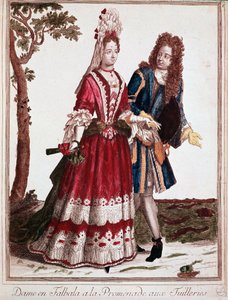 Par, der går i Tuileriehaven, Paris (gravering af Unknown artist