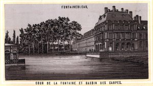 Retten for springvandet og Bassin des carps i Fontainebleau (Seine og Marne, Ile-de-France-regionen, Frankrig). Kromolitografi i slutningen af ​​det 19. århundrede. af Unknown artist