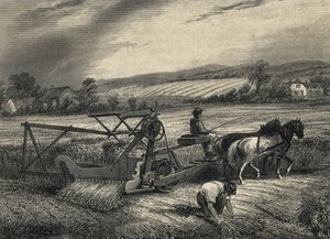 Cyrus McCormicks høstmaskine fra 1831, udstillet på Crystal Palace-udstillingen i 1851. af Unknown artist