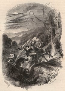 Indutiomarus (Induziomaro) leder af Trevires død, dræbt af den romerske hær i 53 f.Kr. Indgravering fra 1868 i "Histoire de Belgique fra primitiv tid til slutningen af Leopold I
