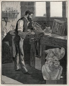 Dekoration af sølvtøj: bronzemejsel. Indgravering fra 1885 i "" Les arts et metiers illustres"" af Adolphe BITARD. af Unknown artist